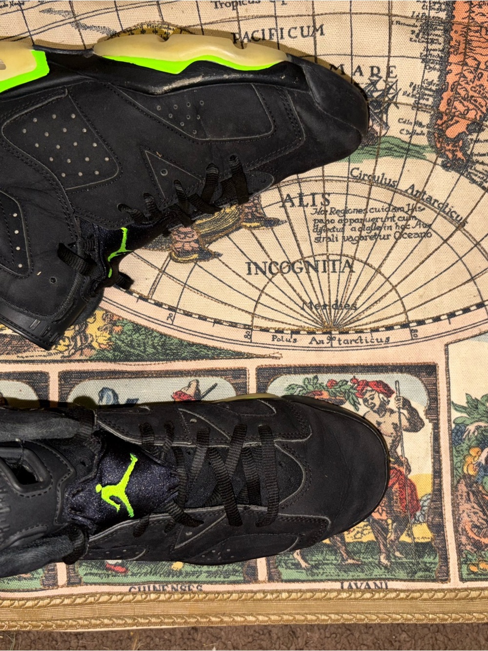 Jordan Men's Black Sneakers with Neon Green Accents
